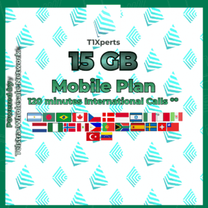 T1Xperts Mobile Plan 15GB – 120 Minutes International Calls & Texts, No Top-Up