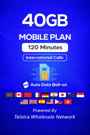 t1xperts 5g mobile plan 40gb auto top up unlimited calls & texts* to selected countries*