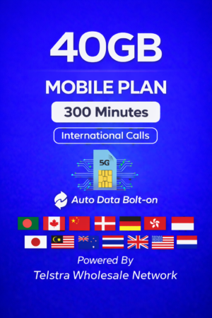 t1xperts 5g mobile plan 40gb auto top up unlimited calls & texts* to selected countries*