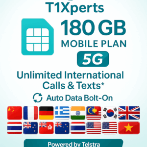 t1xperts 5g mobile plan – 180 gb 📶 | unlimited* international calls* 📞📱 & texts* 💬✉️ | auto top up 🔁