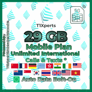 T1Xperts 5G Mobile Plan 29 GB SIM Card | Unlimited Calls & Texts | Auto Top-Up | Telstra Wholesale Network Australia