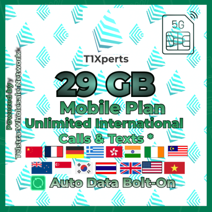 Home T1Xperts 5G Mobile Plan 29 GB SIM Card | Unlimited Calls & Texts | Auto Top-Up | Telstra Wholesale Network Australia