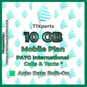 T1Xperts Mobile Plan 10 GB SIM Card – Auto Top-Up | Pay As You Go International Calls & Texts | Telstra Wholesale Network Australia