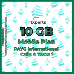 T1Xperts Mobile Plan 10GB – Pay As You Go International Calls & Texts, No Top-Up