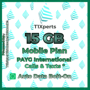 T1Xperts Mobile Plan 15GB – Pay As You Go International Calls & Texts, Auto Top-Up