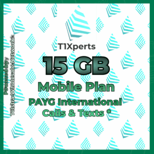 T1Xperts Mobile Plan 15GB – Pay As You Go International Calls & Texts, No Top-Up