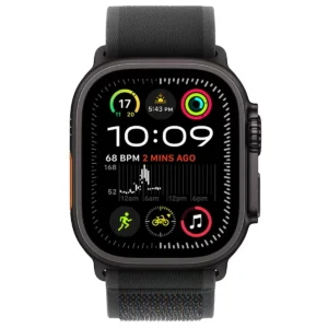 apple watch ultra 2 gps + cellular 49mm black titanium case with black trail loop s/m